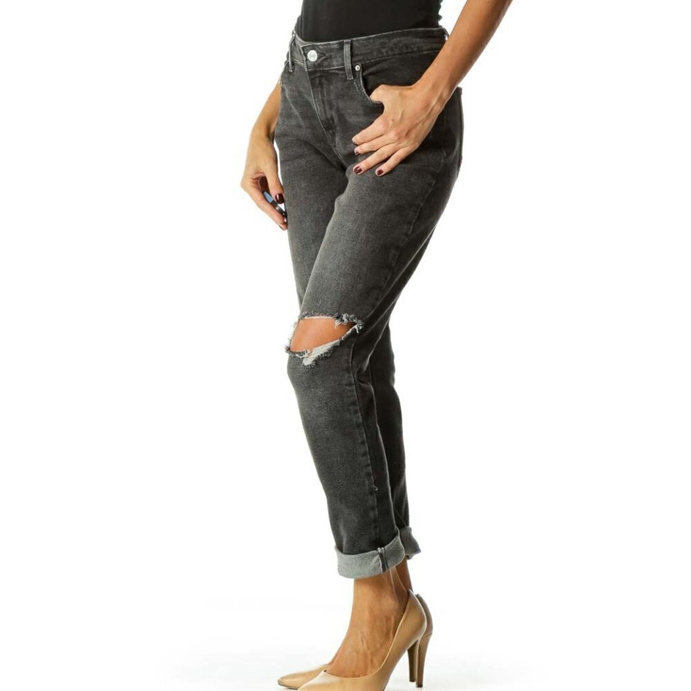 Levi's Black Distressed Mid-Rise Skinny Jeans - Picture 2 of 3